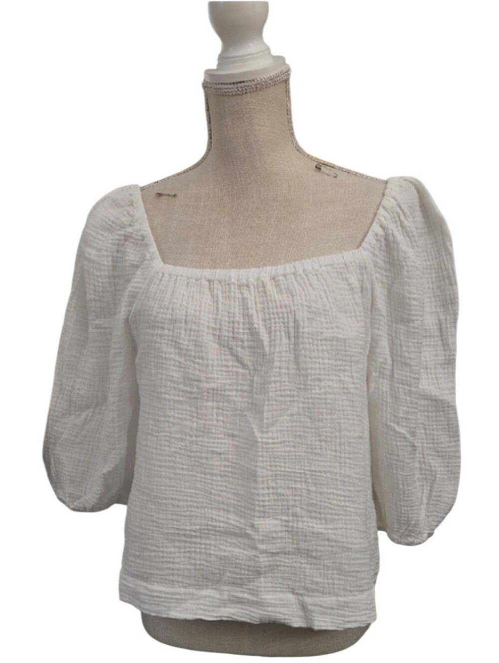 Sanctuary White Square-Neck Gauze Puff Sleeve Top